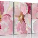 3Pcs Abstract Blush Pink Flower Canvas Wall Art, Textured Thick Paint Modern Floral Bloom Oil Painting Poster Print, Wall Decor Artwork for Bedroom Living Room Dining Room Home Decoration 24x16