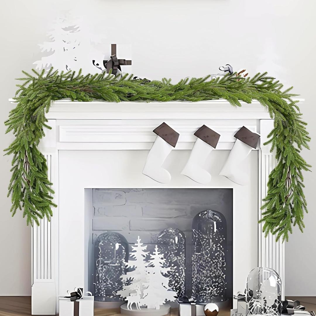 2 Artificial Norfolk Pine Garlands, 6.7 feet Green Outdoor Decorations, with a Realistic Touch, Suitable for Christmas Trees, Dining Tables, Indoor Decorations (Christmas Decorations)