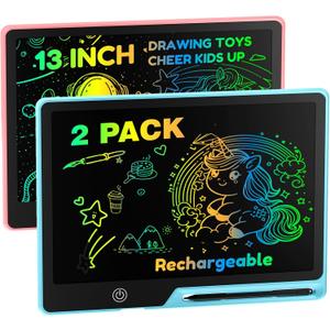 2PACK LCD Writing Tablet for Kids, Rechargeable Doodle Board Toys Gifts for 3 6 8 Year Old Girls Boys, 13 Inch Colorful Drawing Pad for Kids, Gifts for Toddler Educational Learning Travel Toys (Pink+blue)
