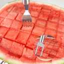 6 x 2-in-1 Watermelon Slicer & Fork – Stainless Steel Fruit Cutter Tool for Watermelon, Mango, Pitaya – Portable for Camping, Picnics, Home, Parties – Effortless Cubes & No Mess