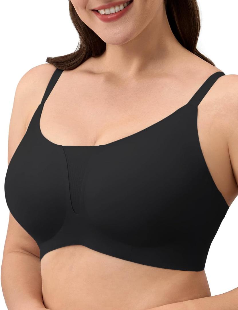 gagli Women's Seamless Bralette No Underwire Mesh Back Wireless Bra Super Soft Cami Bra Full Coverage T-Shirt Bra Comfy Everyday Bras(US, Alpha, Medium, Regular, Regular, Black)