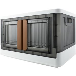 Storage Bin, Cabinet Box with Lids, Home Organizer, 8.4 Gallon Capacity, With Double Door, Bottom Wheels, Foldable, Plastic, Transparent, Dustproof. (White,Gray)