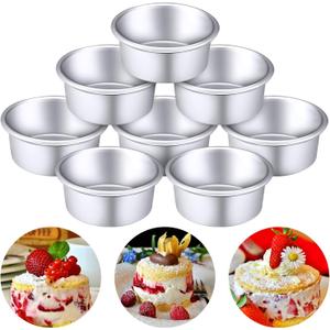Patelai 8 Pieces 4 Inch Round Cake Pan Mini Non Stick Aluminum Round Mold Cheesecake Small Baking Pans for Home Party Baking Supplies