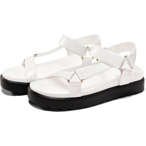 Coutgo Womens Platform Sandals Comfortable Arch Support Footbed Adjustable Ankle Strap Summer Beach Flat Sandals (7.5, White/Pu)