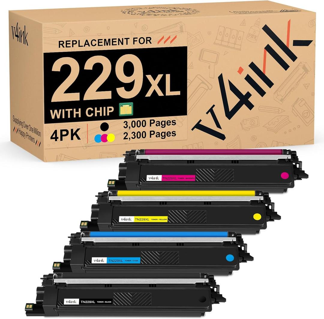 TN229XL Compatible Toner Cartridge for Brother TN229XL TN-229XL TN229 XL to use with MFC-L3780CDW MFC-L3720CDW HL-L3280CDW HL-L3220CDW MFC-L3765CDW HL-L3300CDW HL-L3295CDW Printer (4 Packs)