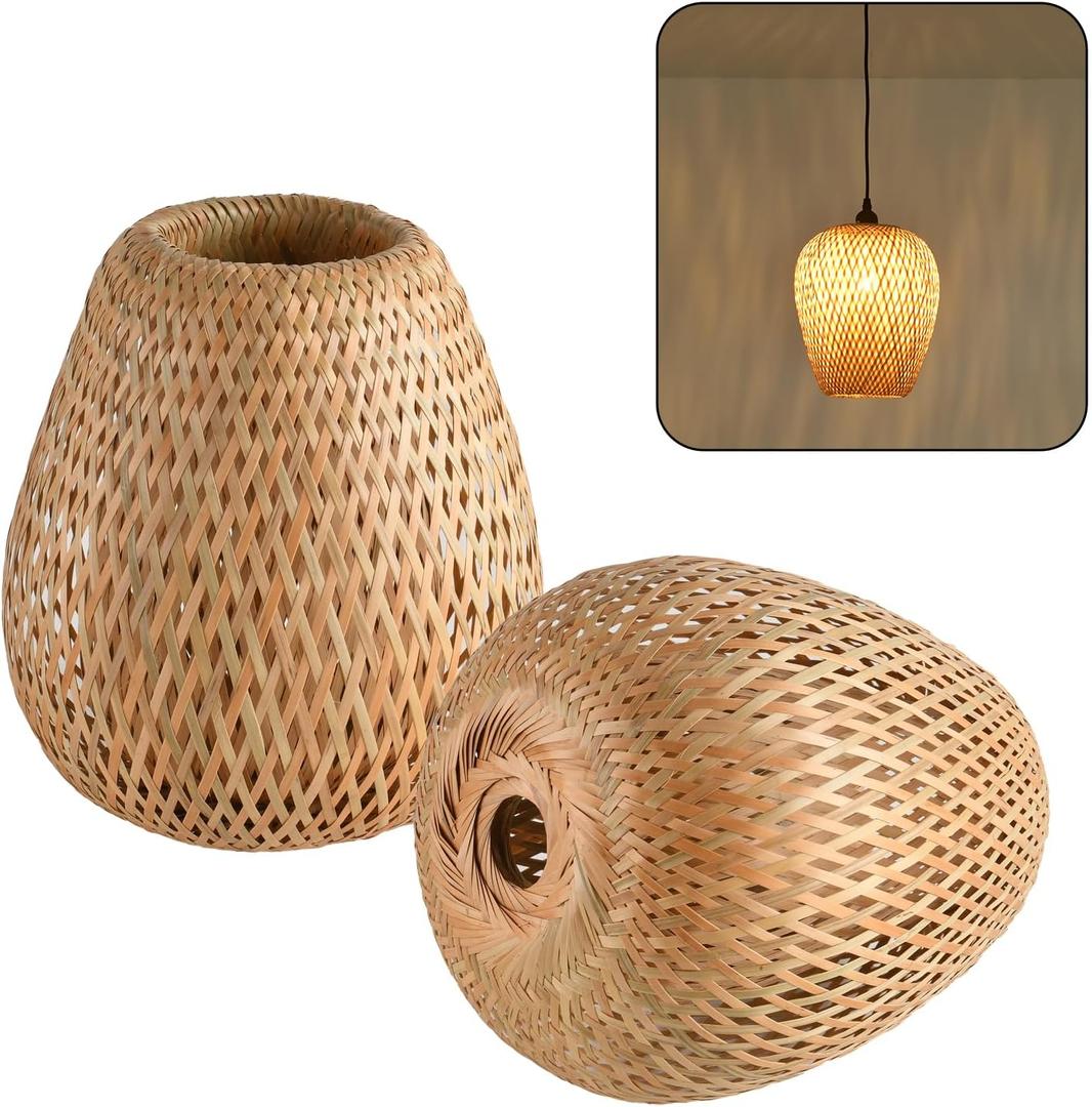 2-Pack Bamboo Lamp Shade,Hand-Woven Bamboo Rattan Hanging Light Shade,D 9.84" Rattan Table Lamp Shade for Floor Lamp, Wall Sconces Light Cover,Table Light,Pendant light