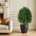QCQHDU Artificial Boxwood Topiary Ball Bush for Outdoor, 26.8" Fake Trees Evergreen Plants with Ground Spike,UV Resistant Faux Greenery Shrubs for Indoor,Garden,Yard,Front Porch,Patio Decor,Set of 2