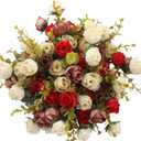 Duovlo 7 Branch 21 Heads Artificial Flowers Bouquet Mini Rose Wedding Home Office Decor,Pack of 4 (Red)