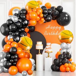 Lukinuo Basketball Balloon Arch kit Black Orange Metallic Silver Balloons Garland Arch Sports Themed Party Balloon Basketballs Party Decoration for Sport Theme Party all Star Space Jam Birthday Decor