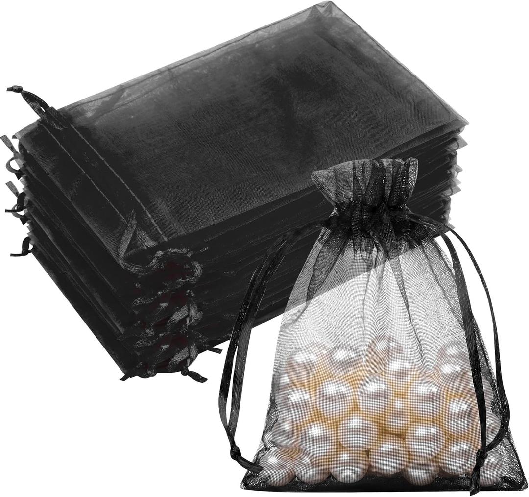50PCS Black Organza Bags 3x4, Small Gift Bags Mesh Bag Drawstring Gift Pouches Baggies for Jewelry Candy Sachet Treats Mother's Day Party Favors, Mini Gifts Wrapping Supplies