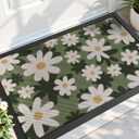 DEXI Front Door Mat Outside Entrance, 23x36 Spring Flower Welcome Doormat, Non Slip Dirt Resist Heavy Duty Entry Mats for Entryway, White and Green