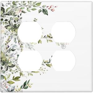 Sage Green Eucalyptus Watercolor Flower Leaves Plant Boho Floral Outlet Covers 2-Gang Duplex Decorative Light Switch Cover Plate Gfci Wall Plate Receptacle Switch Plate Covers Bathroom Decor
