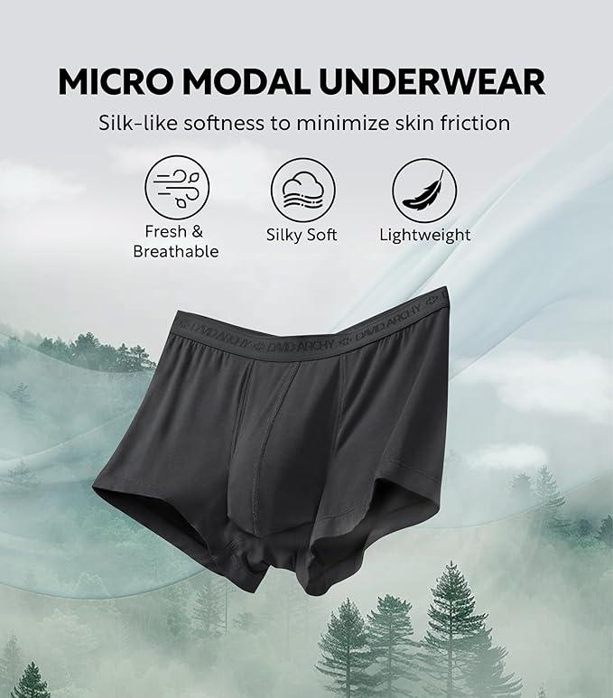 DAVID ARCHY Mens Underwear Ultra Soft Micro Modal Support Pouch Trunks Moisture Wicking Boxer Briefs for Men 3 Prs L