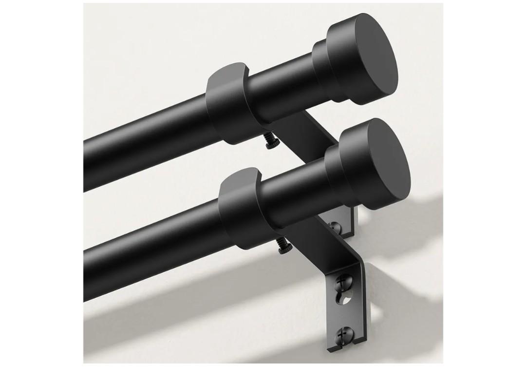 Curtain Rods 2 Pack 36-45 Inch, Black 1 Inch Adjustable Heavy Duty Curtain Rods for Windows, Decorative Modern Window Treatment Rod, Splicing Metal Drapery Pole, Easy Installation
