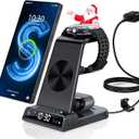 Wireless Charger for Samsung Charging Station with Clock for Samsung Galaxy S25 Ultra/S24 Ultra/Z Flip 7/Z Fold6/Bud, 3 in 1 Android Charging Station, Watch Charger for Samsung Galaxy Watch 8/7/6/5Pro (Black)