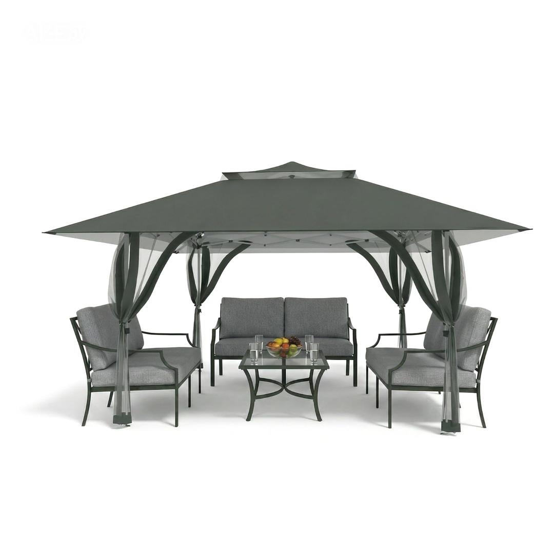 Favofamilie Pop Up Canopy Tent 13x13 FT, Outdoor Easy Setup Gazebo with Wheeled Carry Bag, Heavy Duty Outside Shelter with UV-Resistant Top, Portable Instant Sun Shade for Garden Camping Events, Grey