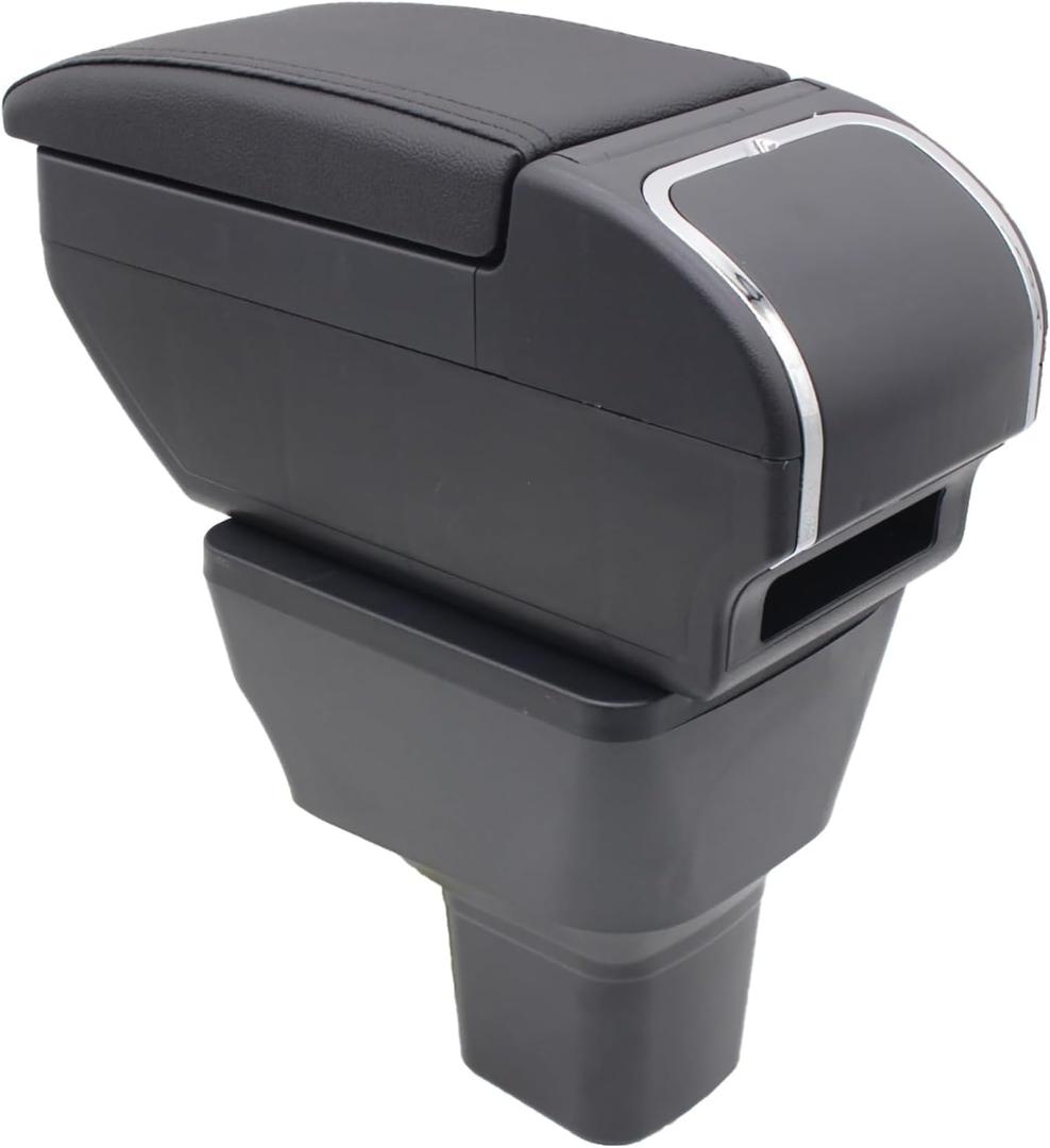 Double-Layer Armrest Box for Nissan Versa Almera 2020-2024 Car Center Storage Box Organizer Interior Hand Centre Consoles with Cup Holder Black Accessories