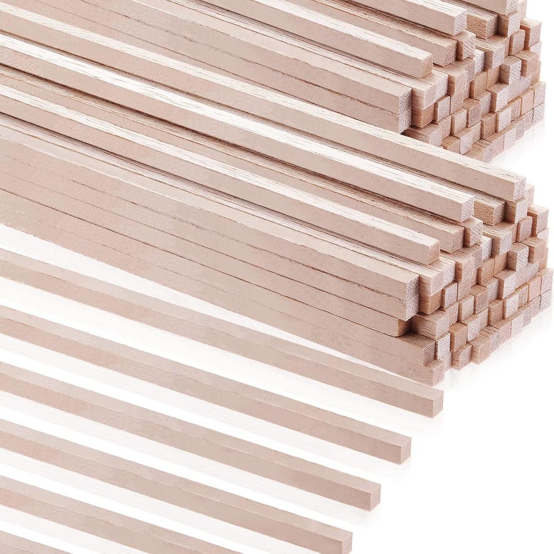 Yulejo 150 Pieces Balsa Wood Sticks 1/8 x 1/8 x 12 Inch Hardwood Square Dowels Unfinished Wooden Strips for DIY Molding Crafts Projects Making