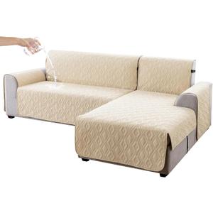 Genina Sectional Couch Covers for Dogs L Shaped Sofa Covers Chaise Lounge Cover Reversible Sofa Cover Sectional Furniture Protector for Pets, Kids (Beige, Large)