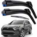 Dual Rubber Blade Windshield Wipers for Toyota RAV4 2019 2020 2021 2022 2023 2024,Mazda 5 2015 2014 2013 2012 2011 2010-2006 Replacement 26"+16"+12" Rear Wiper Blades (Pack of 3)
