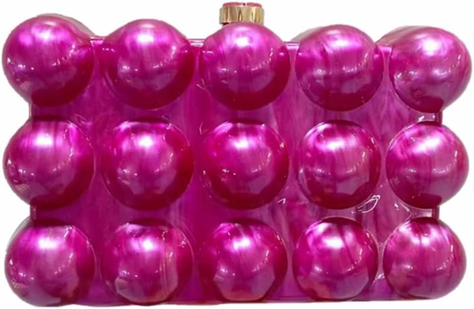 Women Acrylic Clutch Chic Marble Evening Handbag Wedding Box Clutch Purse Chain Shoulder Bag for Prom Party (Fuchsia)
