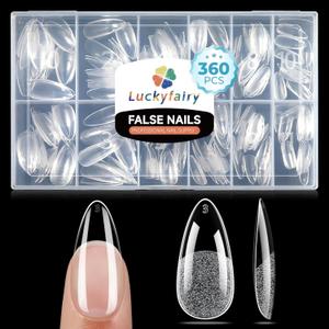 Medium Almond Nail Tips, 360pcs Soft Gel Pre-Shaped Acrylic Fake Nails, Half Matte Full Cover Clear Gelly Press on Flase Nail Tips for Extension Nail Manicure Home DIY 12 Sizes Gelly Tips