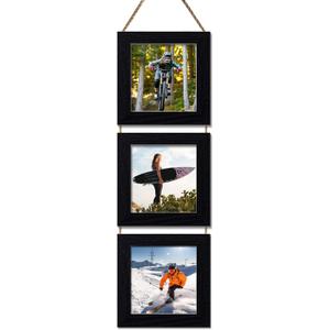 6X6 Picture Frame, Wall Hanging Picture Frames Collage with 3 Opening Frames Black