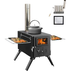 Portable Wood Burning Stove for Camping, Stainless Steel Chimney Pipe, Outdoor Heating & Cooking Hot Tent Stove for Hunting, Ice Fishing & Backpacking