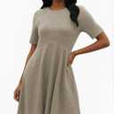 Ulovmi Women's Summer Casual Flowy A-Line Dresses Short Sleeve Ribbed Knit Swing Dress T-Shirt Sundress with Pockets (Green, S)