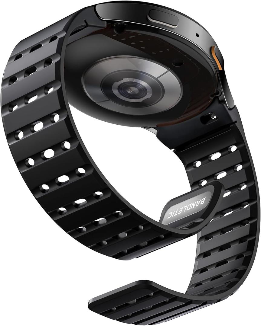 Bandletic Magnetic Silicone Band Compatible with Samsung Galaxy Watch 7 6 5 4 FE 40mm 44mm/for Galaxy Watch 6 4 Classic 43mm 47mm 42mm 46mm/Watch 5 Pro 45mm, 20mm No Gap Sport Strap for Men Women (Black)