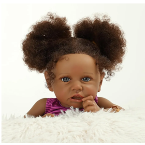 Reborn Baby Dolls Black Girl, 22" Realistic Baby Doll Lifelike African American Newborn Bebe Caramel Real Life Like Baby Dolls with Two Afro Puffs & Feeding Toys in Gift Box for Kids Age 3+