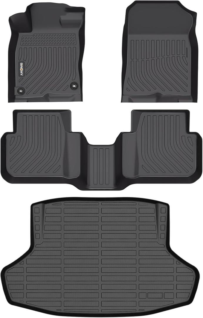 GINOWY-Floor Mats & Cargo Liner for Honda Civic Hybrid Sedan 2025 2026, TPE All Weather Civic Car Floor Mats, Non-Slip Trunk Mat Civic Floor Liners Accessories Black