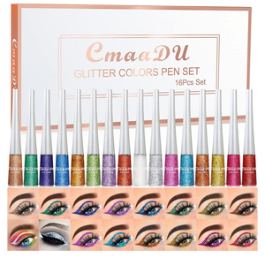 BONNIE CHOICE 16 Colors Glitter Eyeliner Liquid Set, Metallic Glitter Liquid Eyeshadow, Waterproof Long Lasting White Silver Rose Gold Pink Colorful Rainbow Eyeliners Valentine's Day Gifts for Women