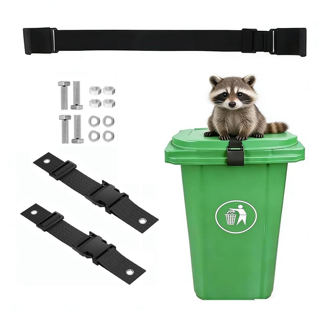 Trash Can Locks for Animals, Easy to Install, Long Lasting Bear Proof Trash Can Lock for Outdoor, Heavy Duty Raccoon Proof Garbage Lid Straps,Adjustable Heavy Duty Security Strap, 3PCS