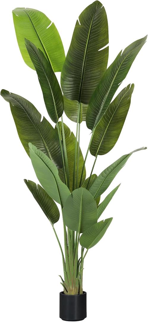 Large Artificial Trees 7.2Ft Silk Bird of Paradise Big Tall Fake Plants Faux Green Silk Floor Potted Plants for Home Living Room Office Decor Indoor Outdoor