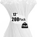 200 Pack Zip Wire Ties 12 Inch Cable Zip Ties Clear Tie Wraps with 70 Pounds Tensile Strength, Self-Locking Cable Ties, UV Resistant Thick Nylon Wire Ties for Indoor and Outdoor White