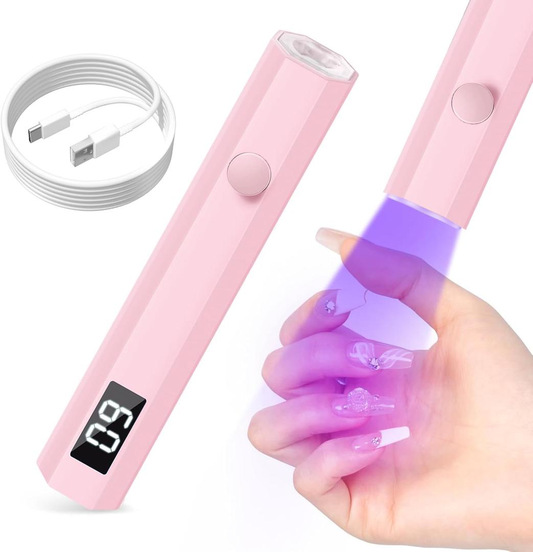UV Nail Light Handheld UV Light for Nails 3W Portable Led Lamp with 2 Timer Settings 20/60s for Gel Polish Home DIY Salon Women(Pink)