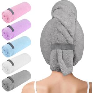 AIDEA Microfiber Hair Towel, Open Wide-End Hair Towels, Super Absorbent Hair Towel Wrap for Women, 5Pack, 31.518.9 inch