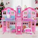 Dreamy Doll House, Dollhouse Playhouse with Large Rooms & Big Furnitures, Including Elevator, Foldable Dolls House Toys Gifts for Girls Kids Ages 3+