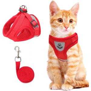 Red Cat & Dog Vest Harness - All Weather Mesh, Reflective Strap, Adjustable Step-in Harness for Small Pets (Red, S)