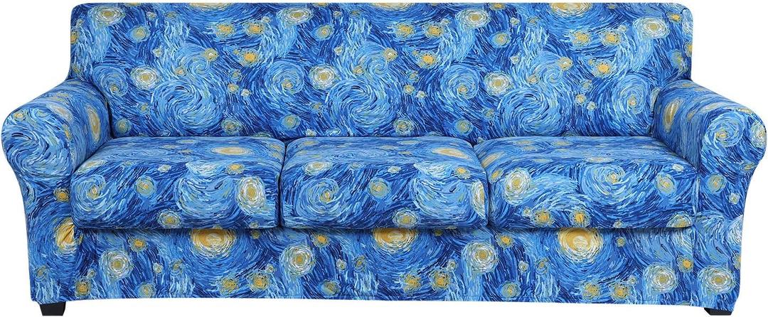 hyha Couch Cover, Floral Pattern, Stretch, Printed, 4 Pieces, Sofa Slipcovers, for 3 Separate Cushion Couch, Washable Furniture Protector for Dogs(Sofa, Starry Sky) (Large)
