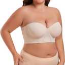 Lusait Women's Longline Strapless Bra Underwired Full Coverage Corset Bra Push Up Boned Hide Back Fat Beige 38C (Beige)
