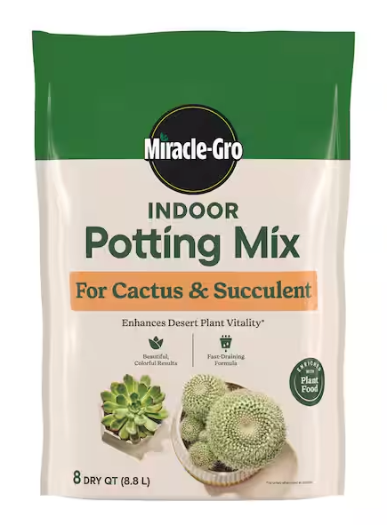 Miracle-Gro Indoor Potting Mix for Cactus and Succulent, Fast-Draining Cactus and Succulent Potting Mix with Plant Food, 8 qt.