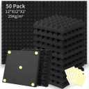 Focusound Acoustic Foam Panels 50 Pack (2"x12"x12") - Sound Proof Foam Pyramid Tiles for Walls, Studio, Home Theater & Noise Reduction