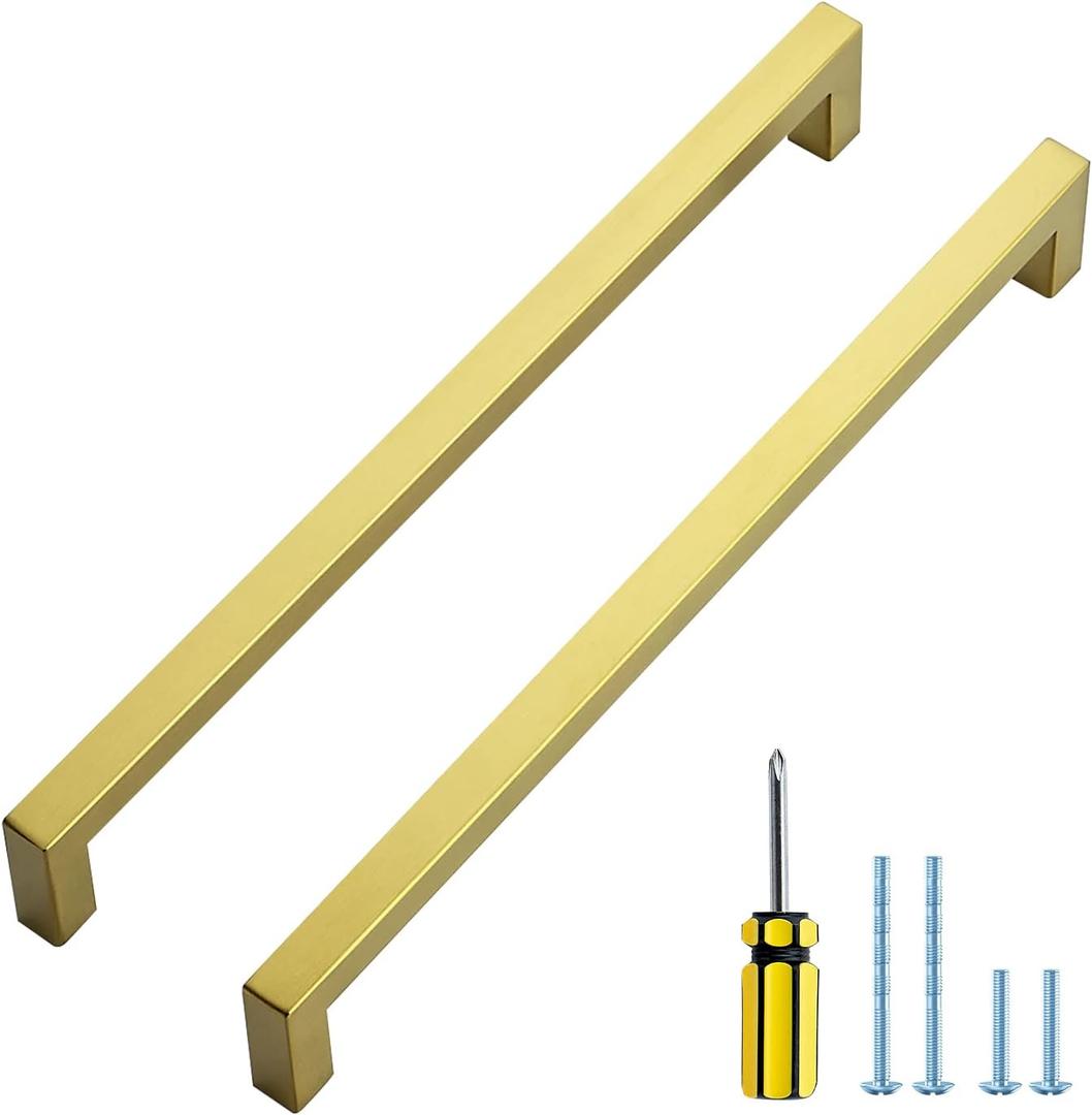 Ravinte Gold Cabinet Pulls Brushed Brass Kitchen Cabinet Handles Come with Screwdriver (10 in Hole Center, 3 Pack)