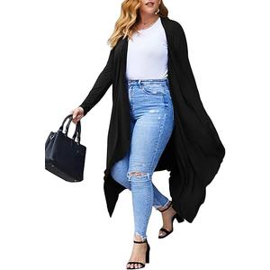 IN'VOLAND Women's Plus Size Cardigan Long Sleeve Open Front Drape Cardigans Lightweight Long Duster, Size 1XL