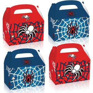 FLOLUVZ 16 PCS Spider Theme Party Favor Treat Boxes, Spider Goodie Boxes Gift Bags, Gable Candy Box for Cartoon Themed Birthday Party Supplies Decorations