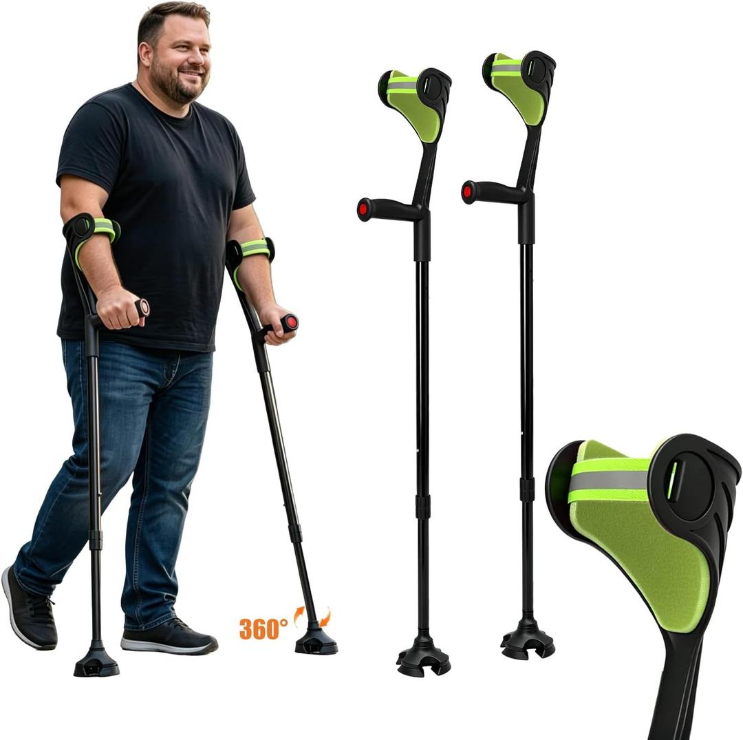 Forearm Crutches for Adults 360° Swivel 350 lbs Heavy Duty
