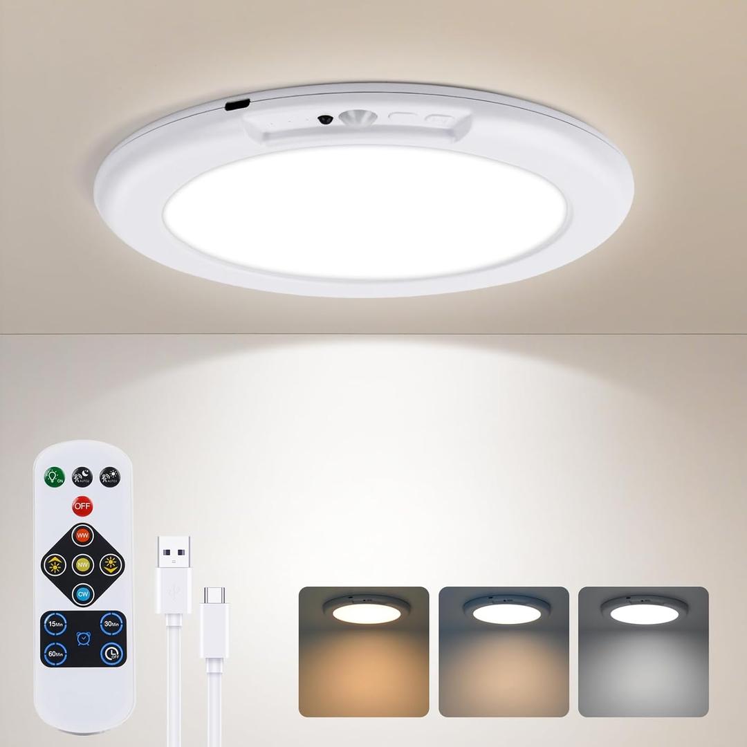 Aialun Rechargeable Motion Sensor Ceiling Lights, 3CCT&Dimmable Battery Operated Ceiling Lights with Remote, 7.5" Magnetic Ceiling Light Fixture for Closet, Laundry Room, Shower-1 Pack