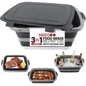 BBQ Prep Tub,30L Collapsible Cutting Board with Lid, Grilling Container, 24.2"L x 18.1"W